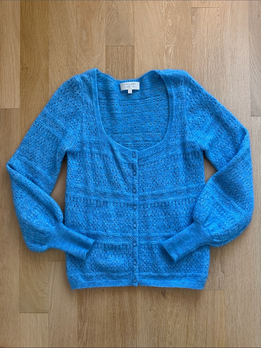 Sezane Bright Blue Scoop-Neck Cardigan
